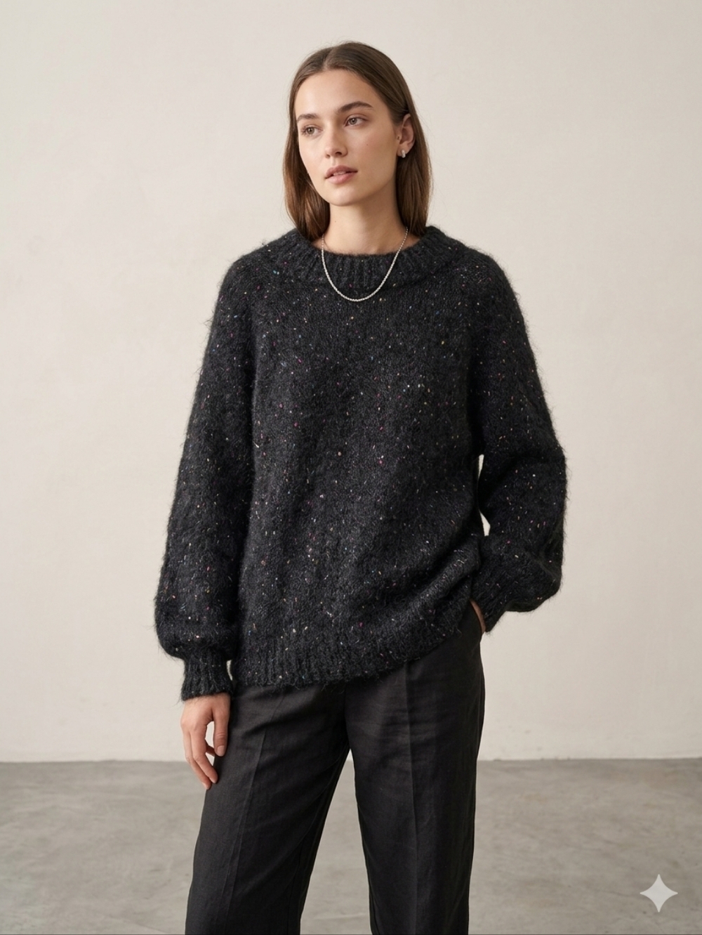 Handknit Fuzzy Multi Color Confetti Speckled Knit Sweater Large Whimsigoth